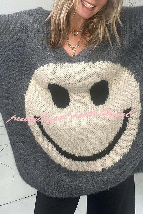 Confidence Is Everything Knit Smiley Face Long Sleeved Sweater