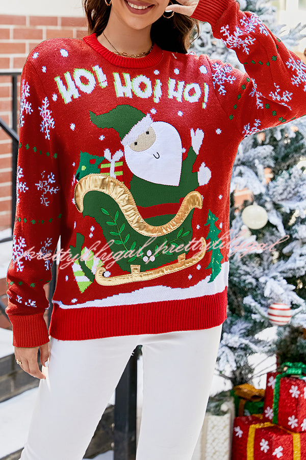 Christmas Print Crew Neck Long Sleeve Sweater