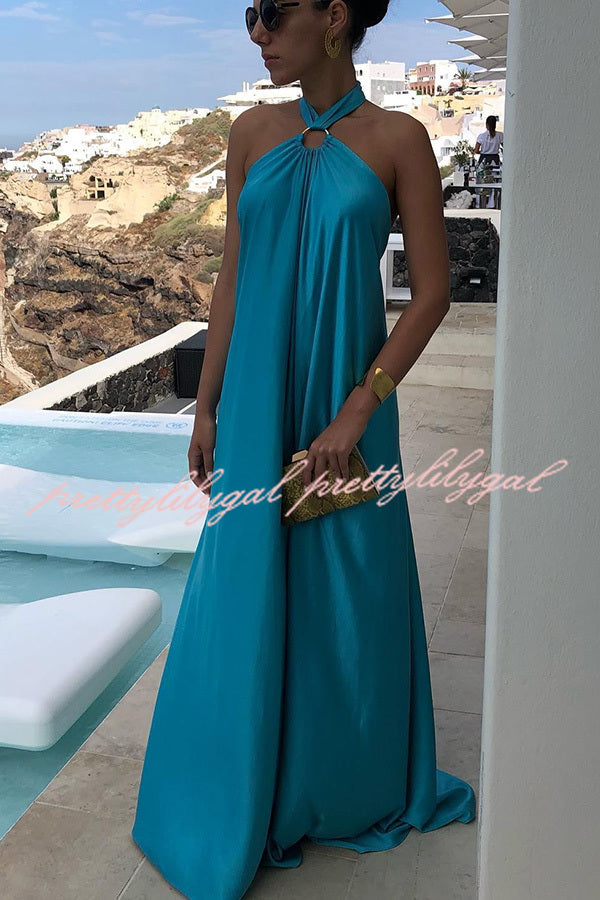 Classy and Fabulous Satin Halter Backless Maxi Dress