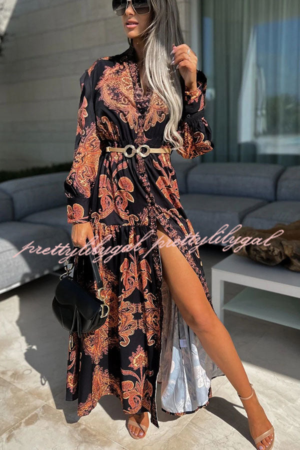 Sunshine on The Horizon Baroque Print Maxi Dress