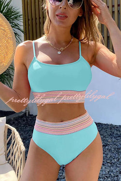 Bay Shore Striped Tape High Waisted Bikini Swimsuit