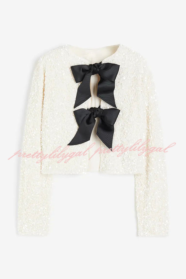 Two Ways To Celebrate Tie-front Bow Sequined Jacket