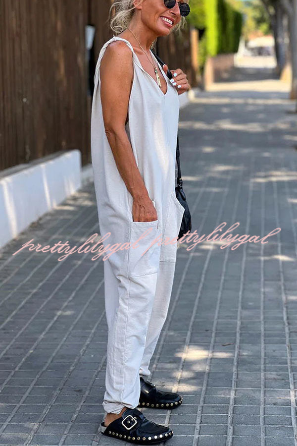 Relaxing Bay Solid Color Pocketed Casual Beach Jumpsuit