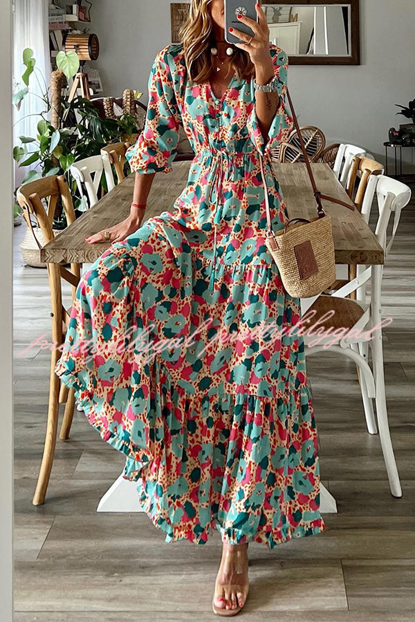 Full Bloom Floral Adjustable Waist Maxi Dress