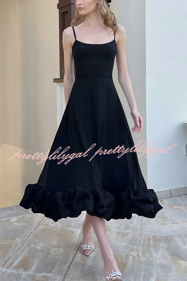 Midnight Girl Flounce Bustier Banquet Party Midi Dress