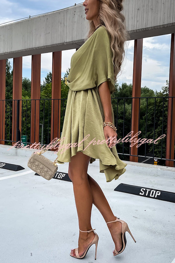 Tell You Something Batwing Sleeve Satin Dress