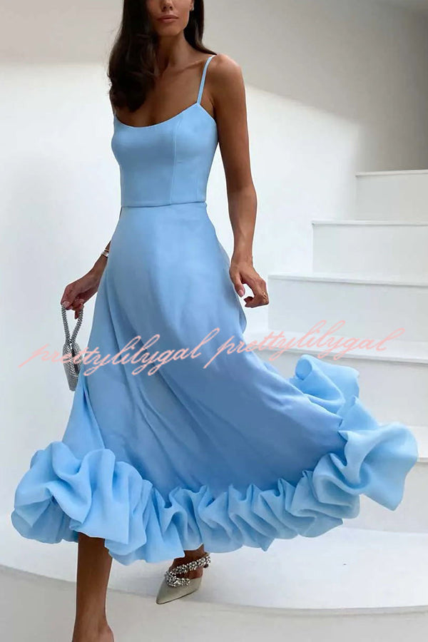 Midnight Girl Flounce Bustier Banquet Party Midi Dress