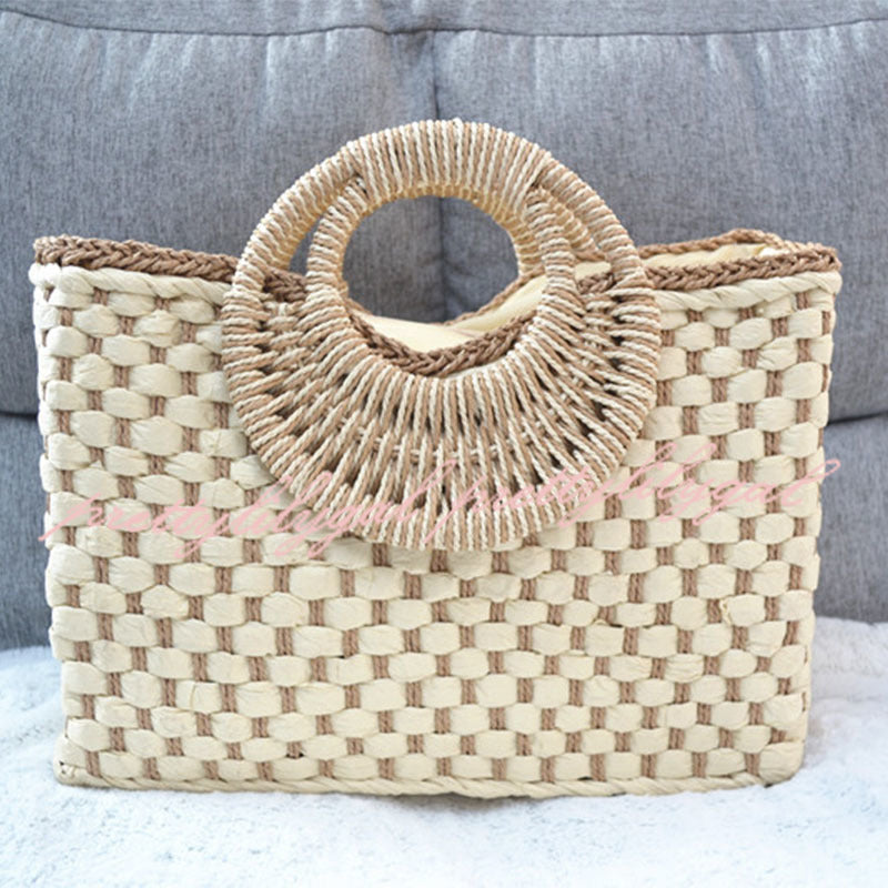 Vintage Square Handwoven Beach Straw Bag