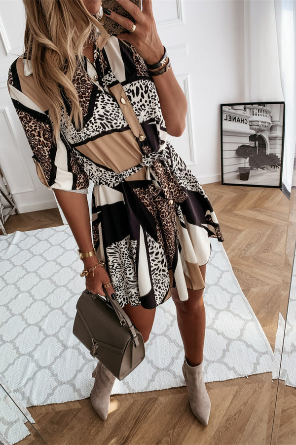 Casual Printed Shirt Mini Dress