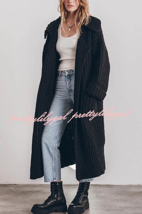 Chunky and Warm Knit Button Pocketed Oversized Midi Cardigan