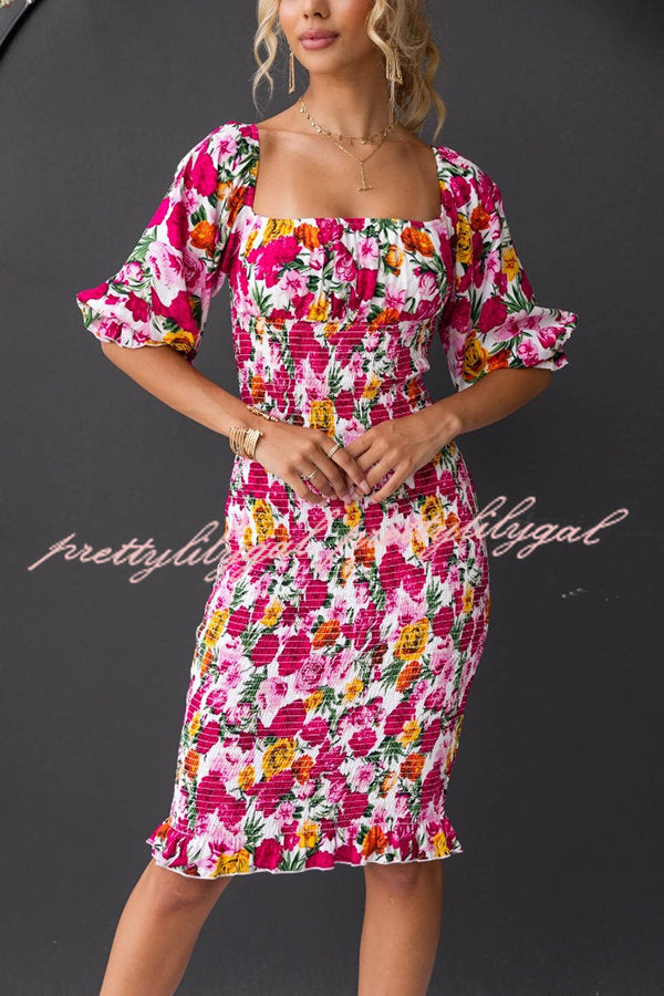 Midnight Beauty Floral Smocked Midi Dress