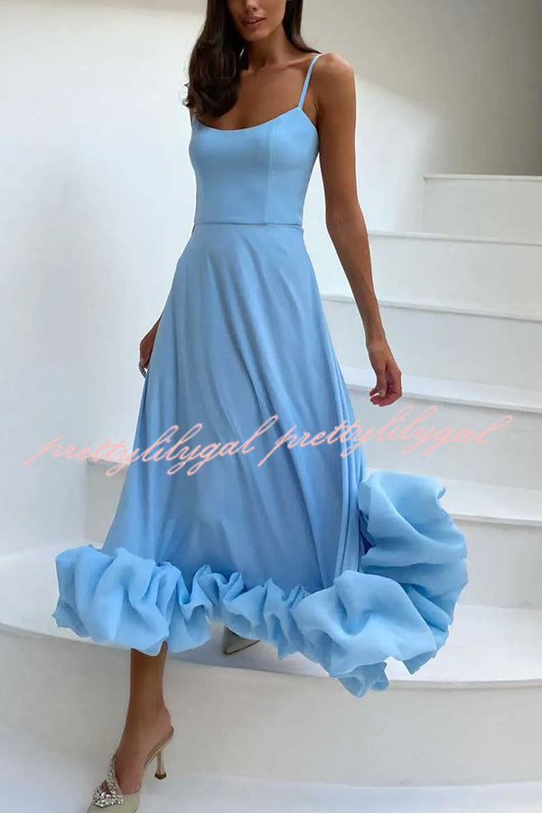 Midnight Girl Flounce Bustier Banquet Party Midi Dress