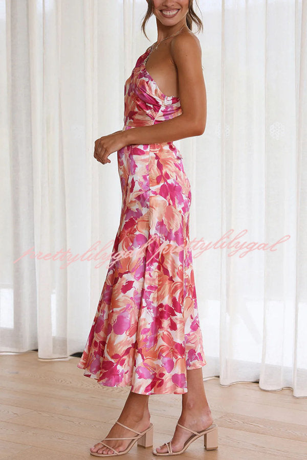 Buy Myself Flowers Floral One Shoulder Midi Dress