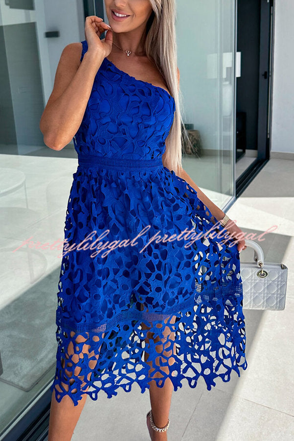 Perfect Moments One Shoulder Crochet Lace Midi Dress