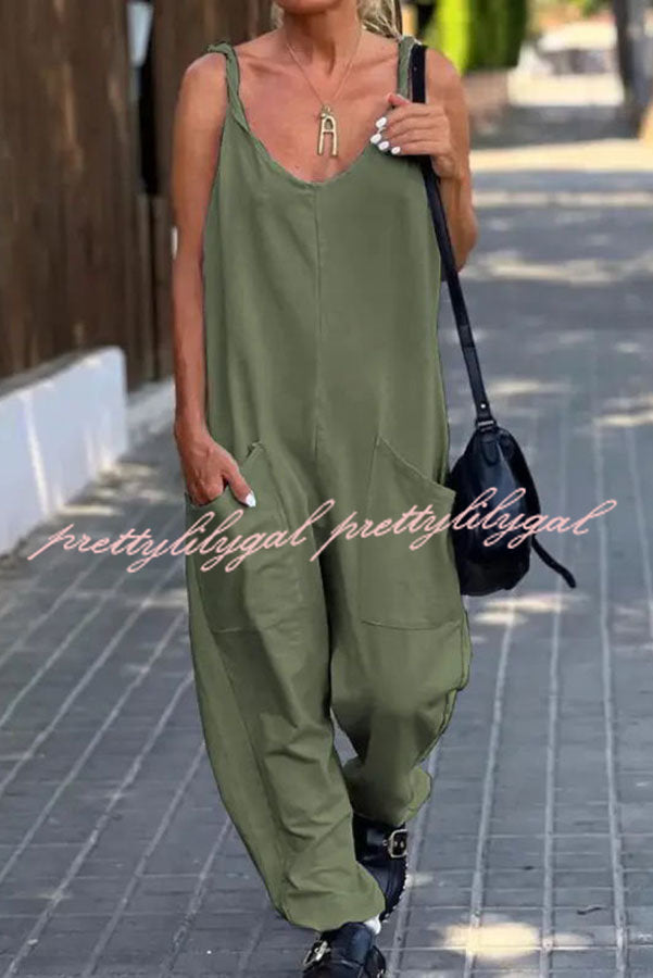 Relaxing Bay Solid Color Pocketed Casual Beach Jumpsuit