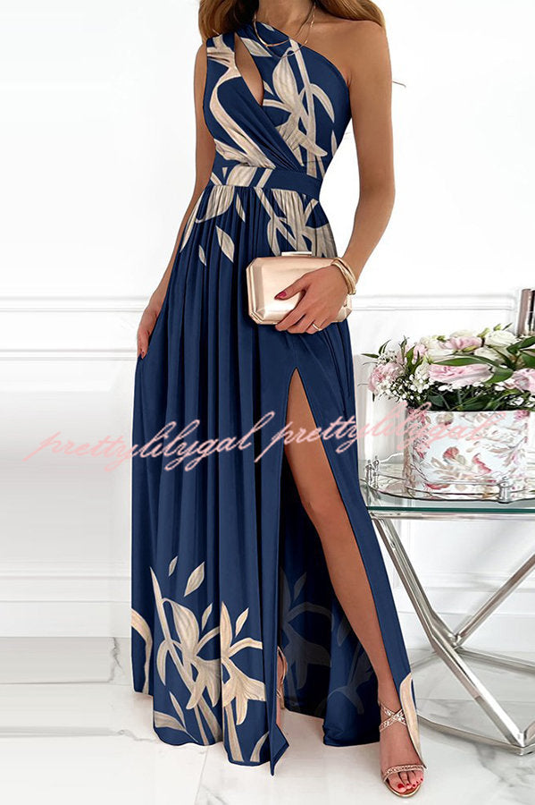 Jolie Floral One Shoulder Cutout Slit Maxi Dress