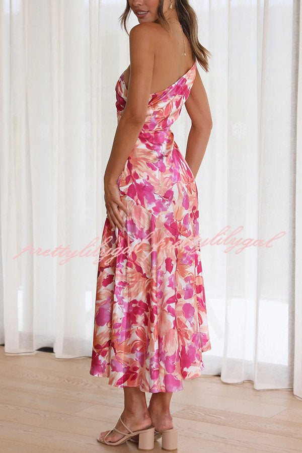 Buy Myself Flowers Floral One Shoulder Midi Dress