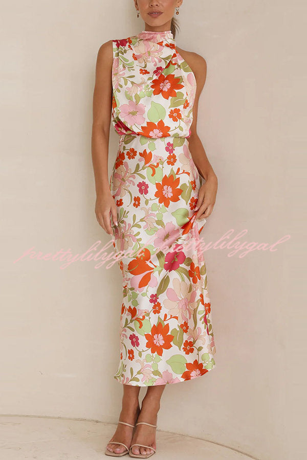 Fascinating Day Floral Halter Neck Elastic Waist Maxi Dress