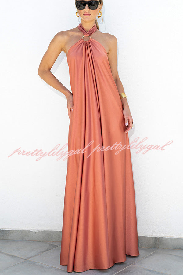 Classy and Fabulous Satin Halter Backless Maxi Dress