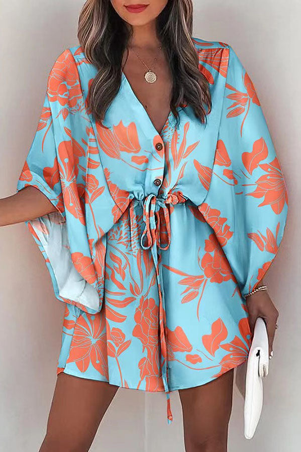 Dynamic Love Printed Batwing Sleeve Dress