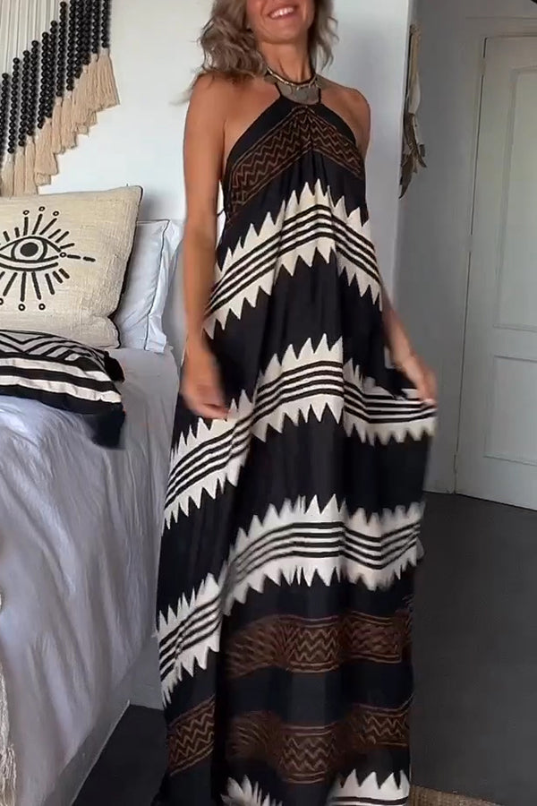 Hey Vacay Ethnic Print Halter A-line Maxi Dress