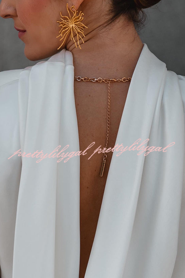 Secret of Elegance Satin Back Chain Cowl Neck Draped Blouse