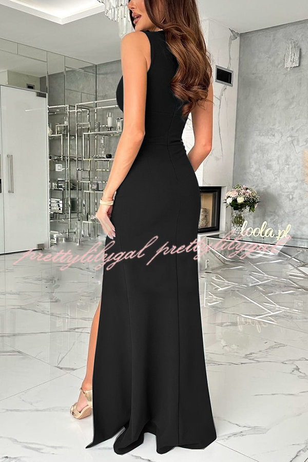 Height of Fame V-neck Ruched Slit Maxi Dress