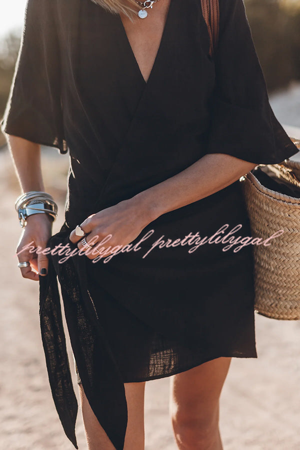 linen blend wrap mini dress Easy Breezy Cotton Linen Blend Knotted Wrap Mini Dress – prettylilygal
