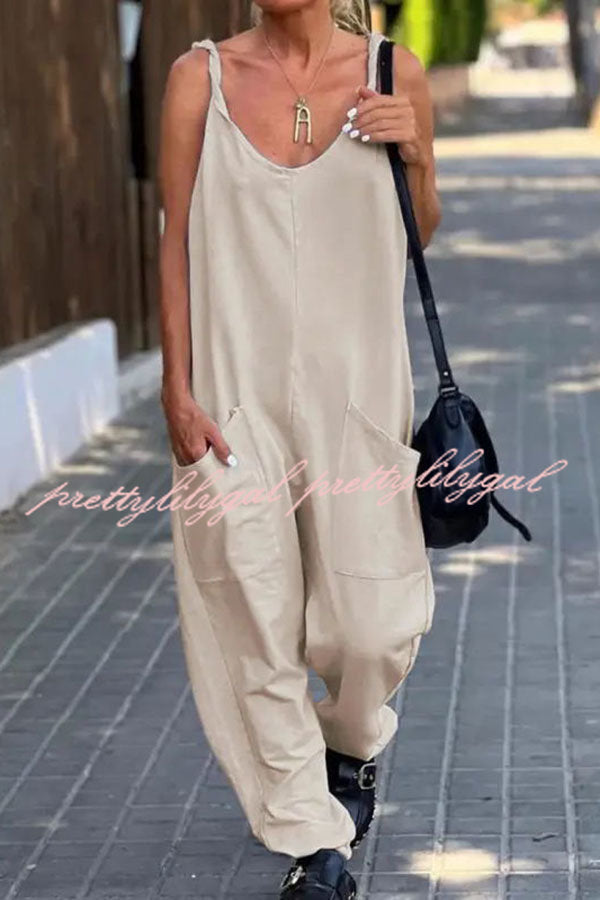 Relaxing Bay Solid Color Pocketed Casual Beach Jumpsuit