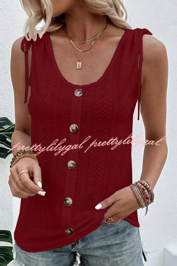 All about Spring Button Up Hollow Out Tank Top