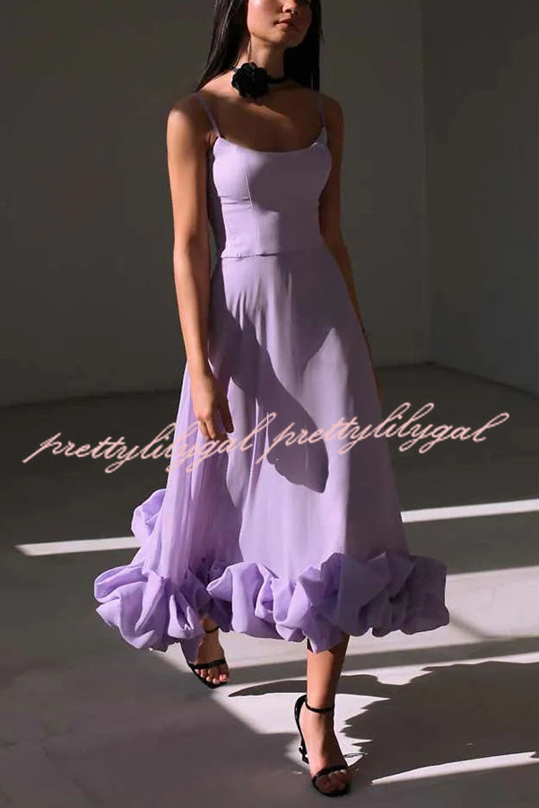 Midnight Girl Flounce Bustier Banquet Party Midi Dress