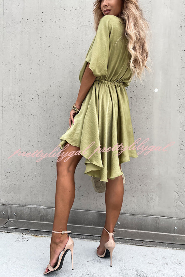 Tell You Something Batwing Sleeve Satin Dress