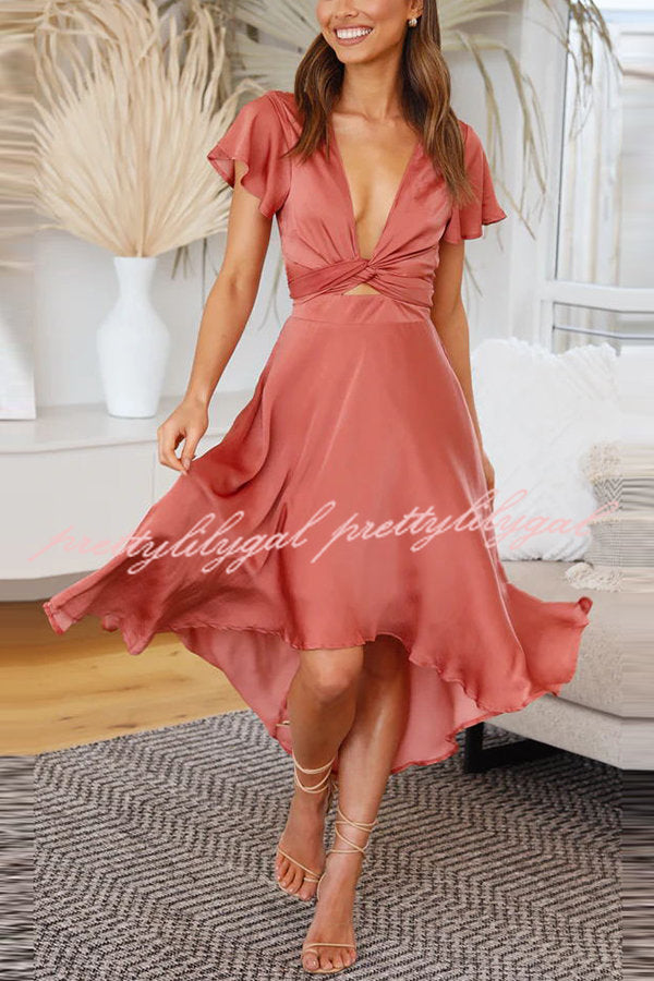 Sunny Daze Butterfly Sleeves Satin Party/ Wedding Dress