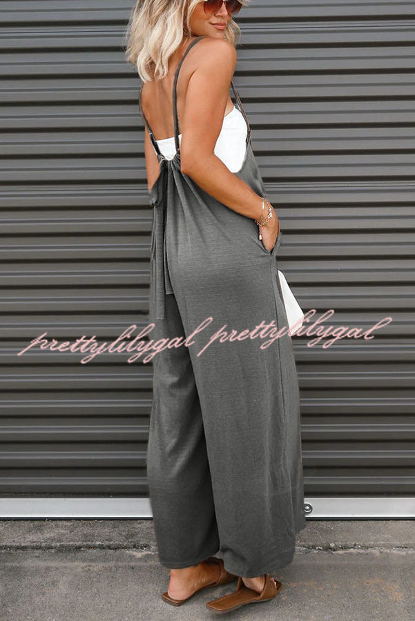 Unstoppable Feeling Pocketed Tie Wide Leg Overalls