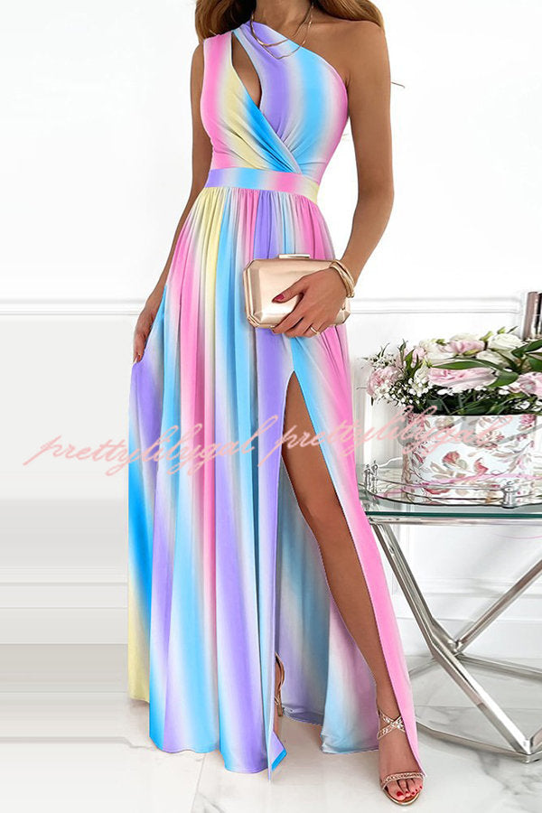 Jolie Floral One Shoulder Cutout Slit Maxi Dress