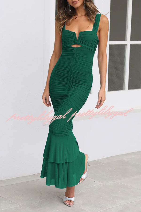 Solid Color High Waist Pleated Mermaid Dress