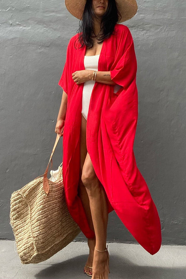 Summertime In Venice Solid Color Kimono Beach Cover-up