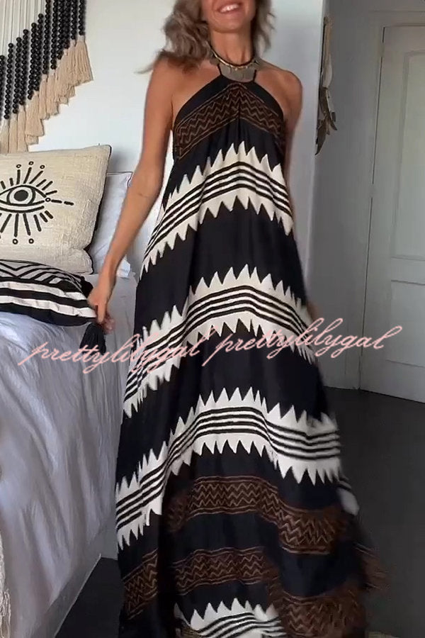 Hey Vacay Ethnic Print Halter A-line Maxi Dress