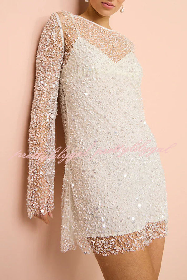 Sparkle and Shine Sequins and Pearls Fabric Mini Dress with Separate Slip