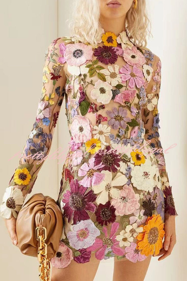 Elegantly Enchanted Floral Applique Backless Long Sleeve Mini Dress –  prettylilygal