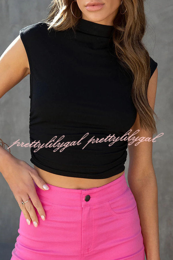 Tyra Mock Neck Gathered Sides Crop Top