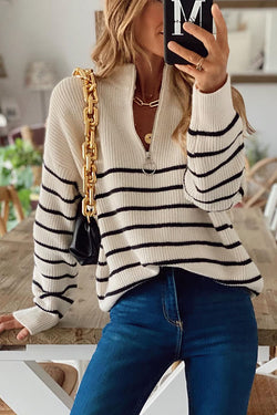 Nyla Striped Knit Half Zip Pullover Sweater