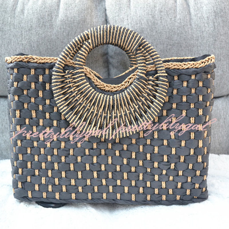 Vintage Square Handwoven Beach Straw Bag