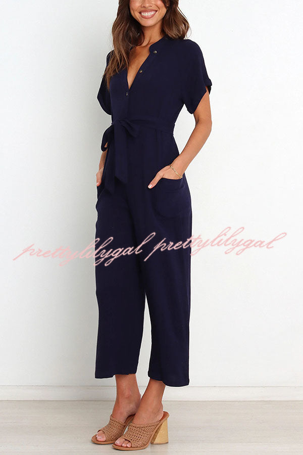 Something about Her Pocketed Button Straight Leg Jumpsuit