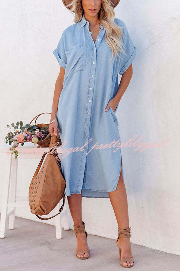 Rita Pocketed Tencel Button Down Midi Dress