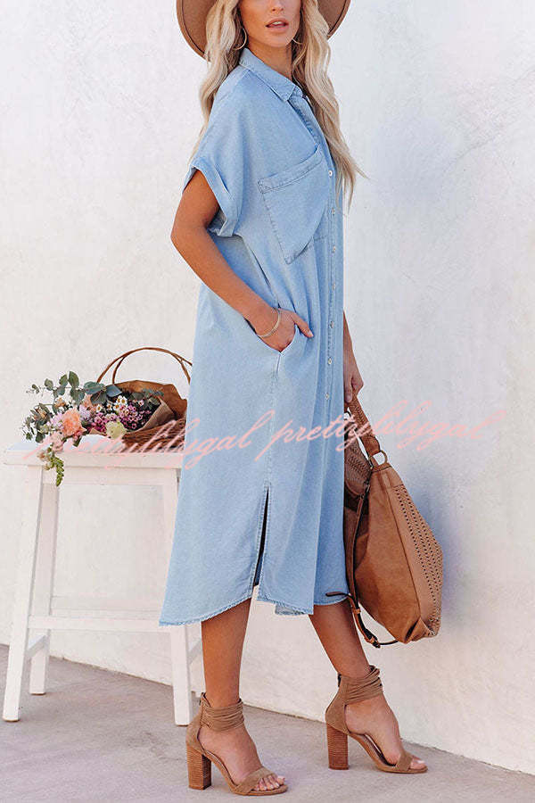 Rita Pocketed Tencel Button Down Midi Dress