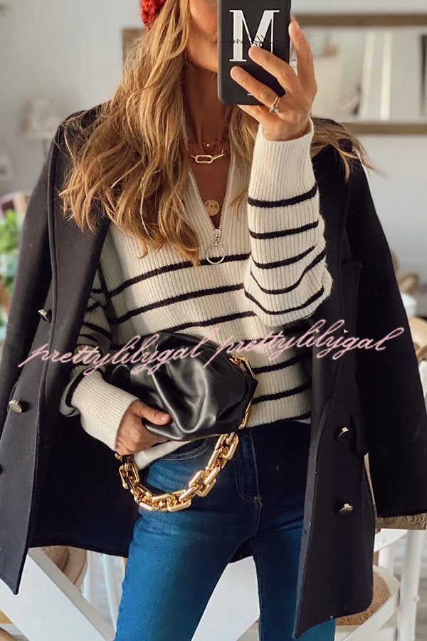 Nyla Striped Knit Half Zip Pullover Sweater