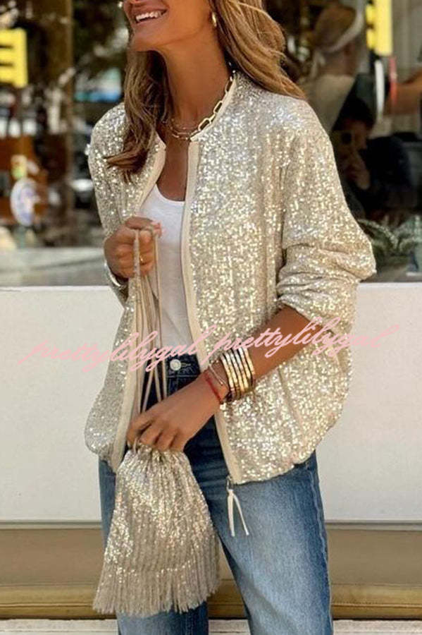 Star Kisses Sequin Zipped Long Sleeve Relaxed or Party Coat