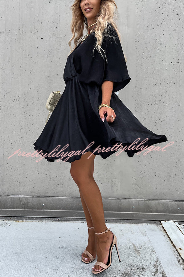 Tell You Something Batwing Sleeve Satin Dress