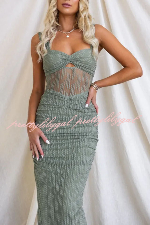 Manifesting You Mesh Ruched Detail Maxi Dress